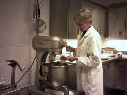 Industrial Kitchen Equipment - Mixer Industrial Kitchen Equipment - Mixer
VDC Quality Assurance Program Lab Specialist, Alice Gray prepares cake batter in the industrial Hobart mixe